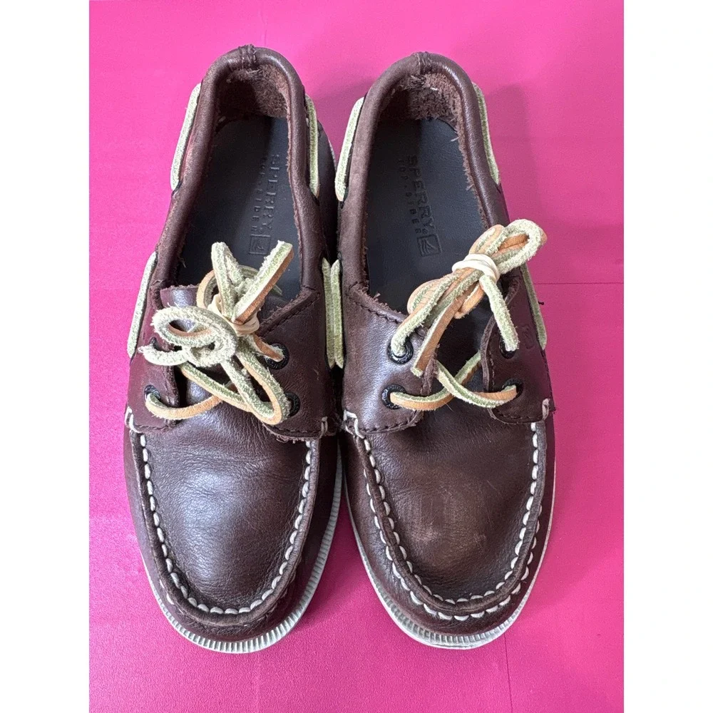 Sperry Boys Authentic Original Brown Leather Boat Shoes 12.5M Preppy Nautical‎